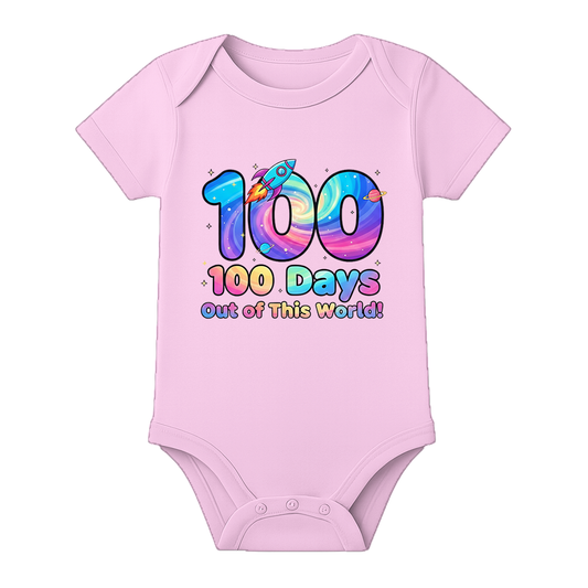 My 100th Day Baby Onesie Printed Milestone Dress - BABY PINK - 0 - 3 Months (Chest 18")