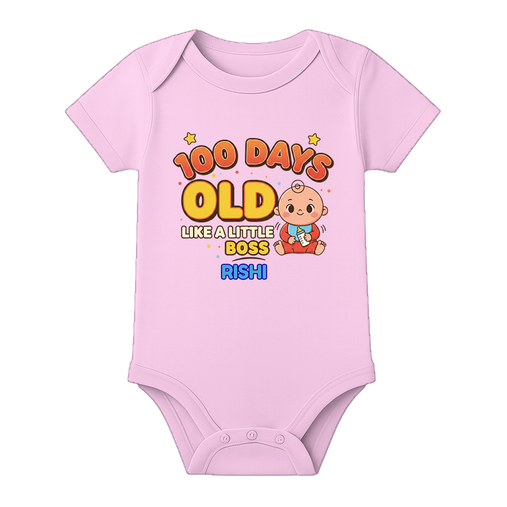 100 Days Celebration Onesie for Newborn Baby - BABY PINK - 0 - 3 Months (Chest 18")