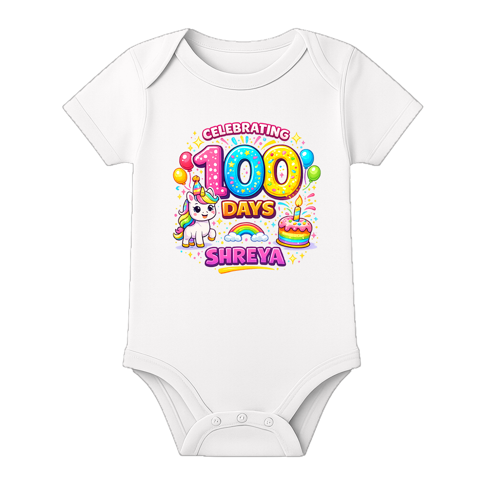 100 Days Old Baby Romper Soft Cotton Outfit - WHITE - 0 - 3 Months (Chest 18")