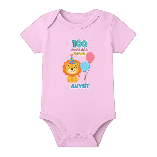 100 Days Baby Girl Romper Cute Printed Design - BABY PINK - 0 - 3 Months (Chest 18")