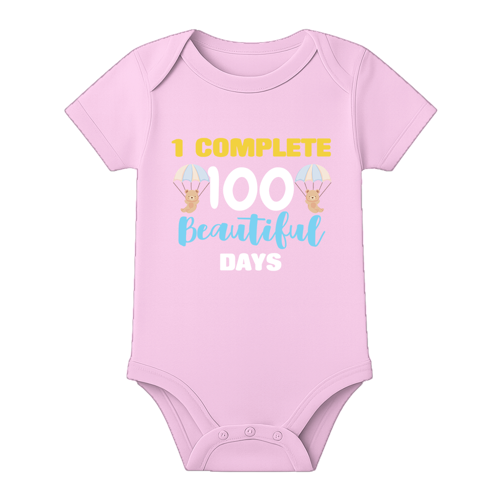 100 Days Baby Outfit Romper for Family Celebration - BABY PINK - 0 - 3 Months (Chest 18")