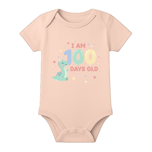 100 Days Celebration Baby Onesie Soft and Breathable - BABY PEACH - 0 - 3 Months (Chest 18")