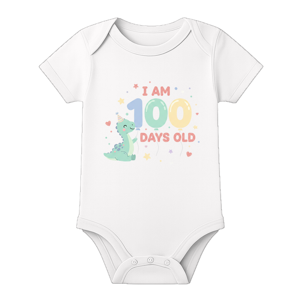 100 Days Celebration Baby Onesie Soft and Breathable - WHITE - 0 - 3 Months (Chest 18")