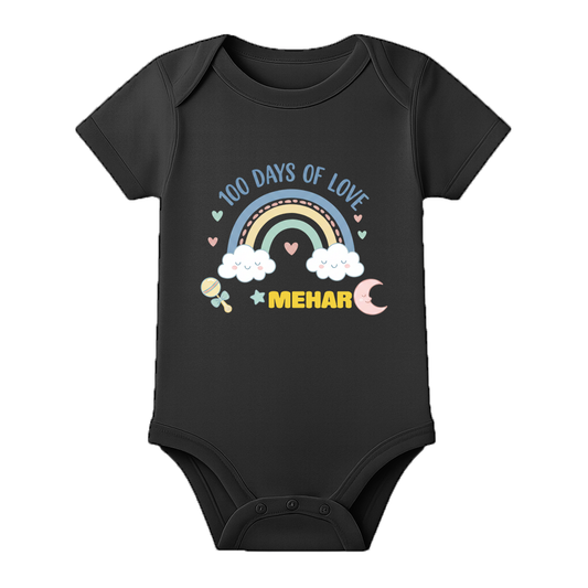 100 Days Baby Photoshoot Romper with Cute Print - BLACK - 0 - 3 Months (Chest 18")