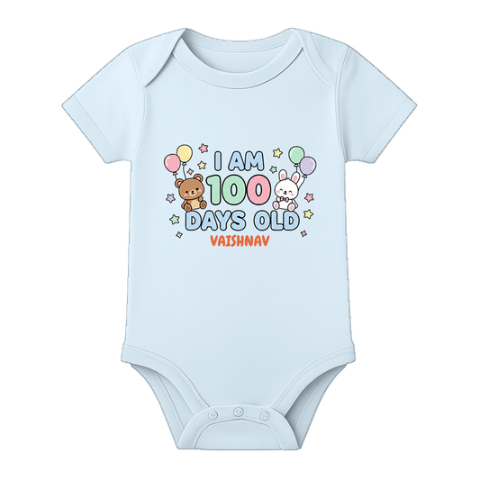 100 Days Baby Special Onesie for Naming Ceremony - BABY SKY - 0 - 3 Months (Chest 18")