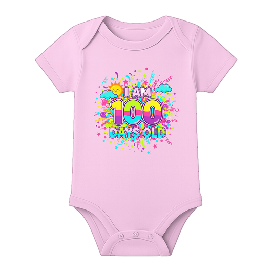 100 Days Infant Romper Lightweight Cotton Wear - BABY PINK - 0 - 3 Months (Chest 18")