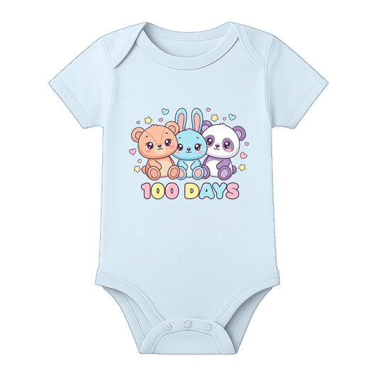100 Days Baby Romper First Milestone Celebration Outfit - BABY SKY - 0 - 3 Months (Chest 18")