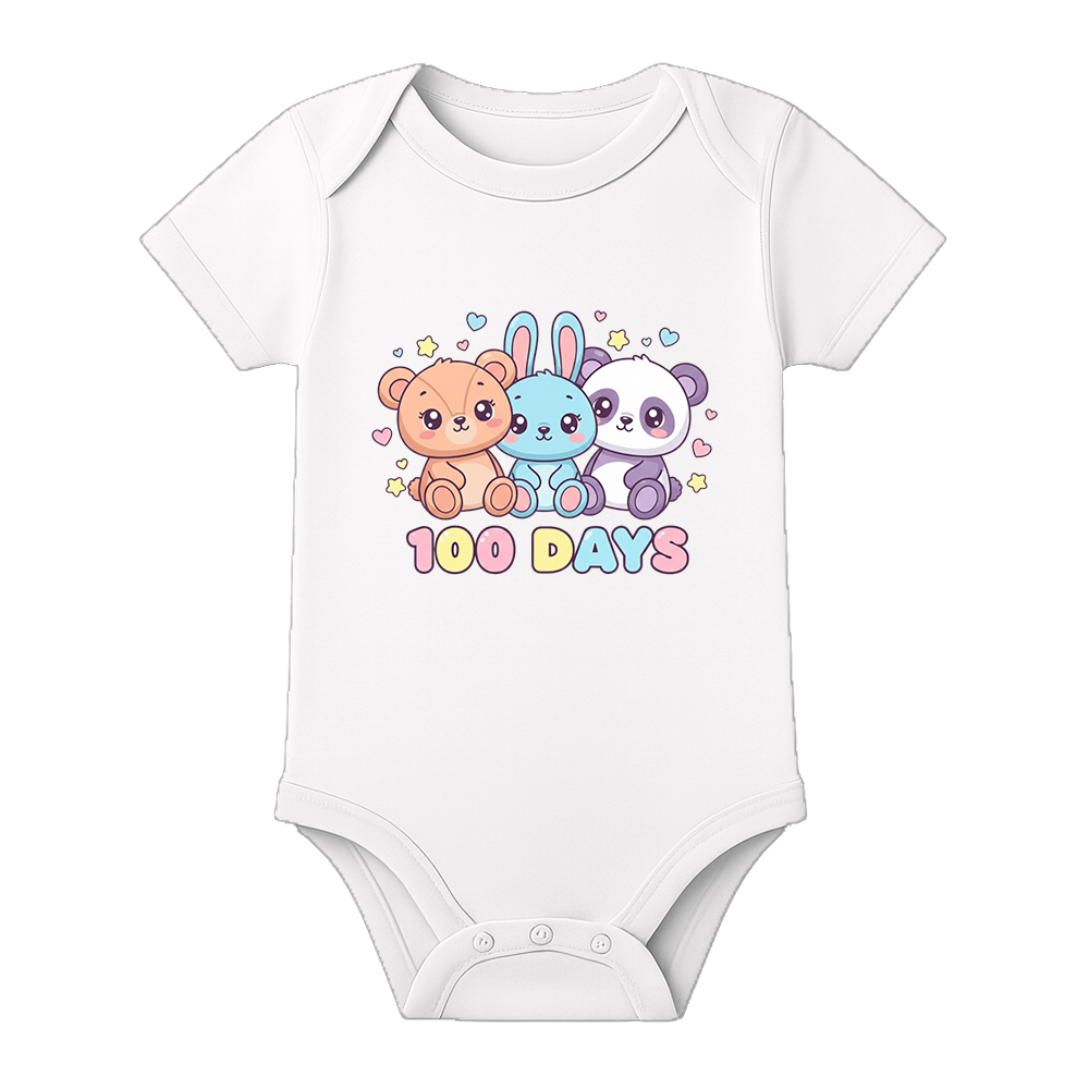 100 Days Baby Romper First Milestone Celebration Outfit - WHITE - 0 - 3 Months (Chest 18")