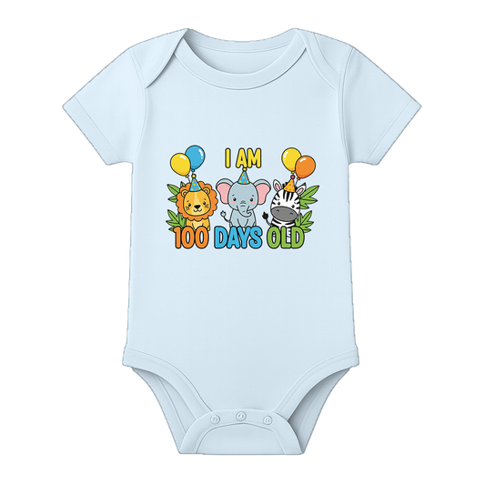 100 Days Celebration Baby Onesie Custom Name Option - BABY SKY - 0 - 3 Months (Chest 18")
