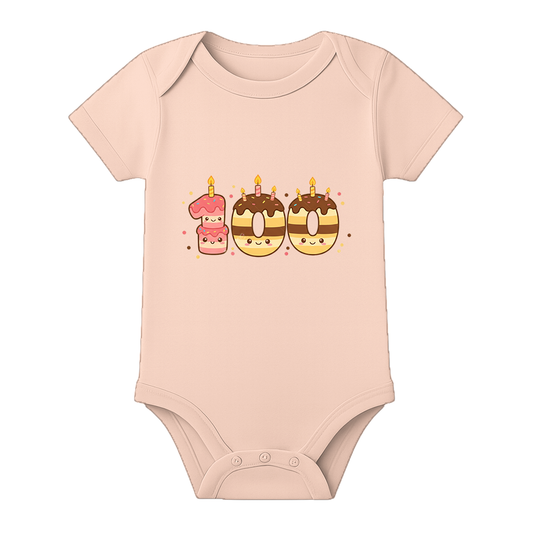 Happy 100 Days Baby Romper Special Function Wear - BABY PEACH - 0 - 3 Months (Chest 18")