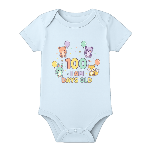My First 100 Days Baby Romper Celebration Special Outfit - BABY SKY - 0 - 3 Months (Chest 18")