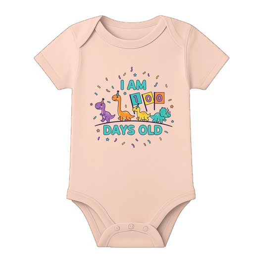 Hundred Days Baby Romper Cute Printed Design - BABY PEACH - 0 - 3 Months (Chest 18")