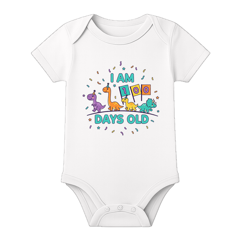 Hundred Days Baby Romper Cute Printed Design - WHITE - 0 - 3 Months (Chest 18")