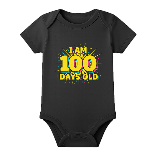100 Day Old Baby Onesie Milestone Theme Dress - BLACK - 0 - 3 Months (Chest 18")