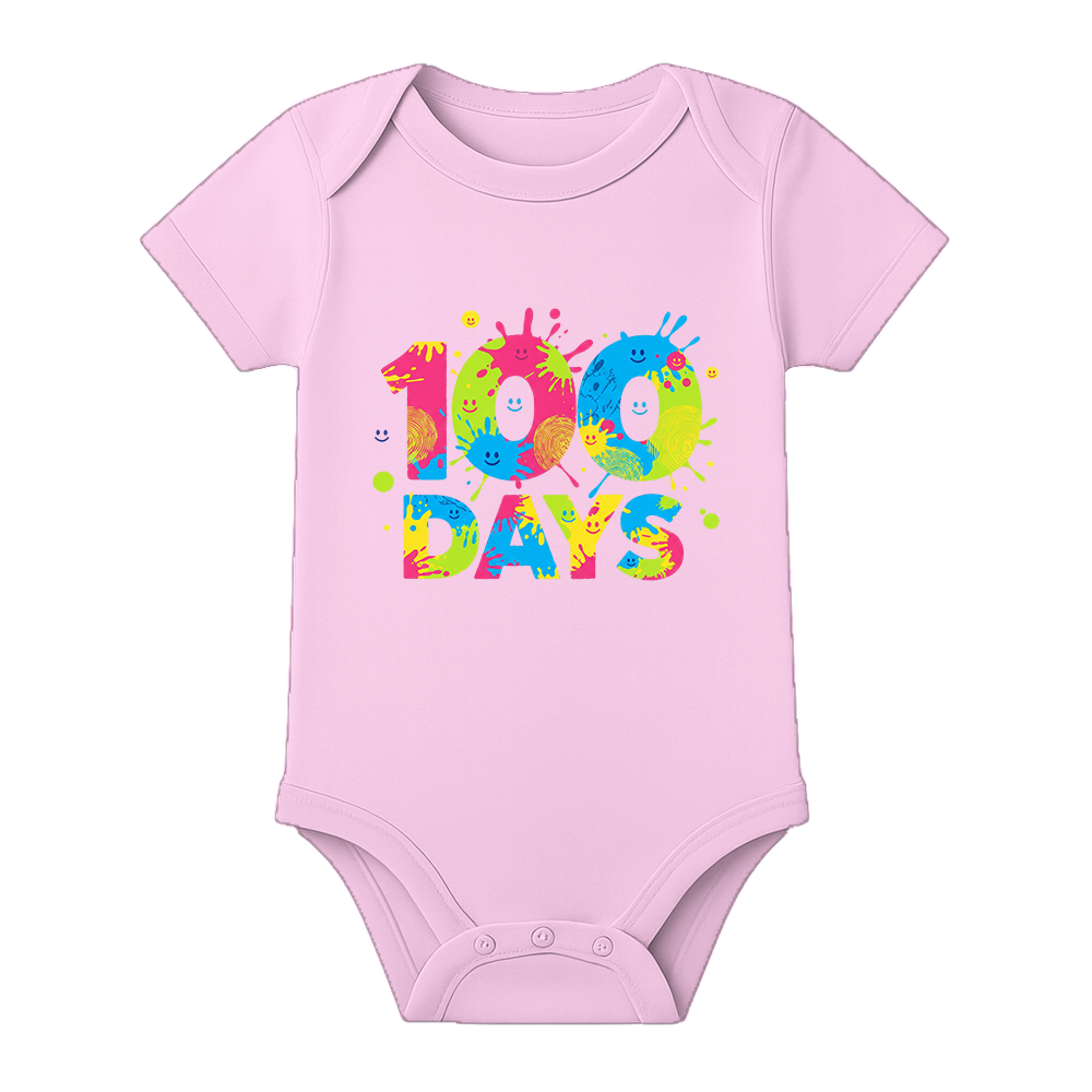 100 Days Baby Party Outfit Custom Print Onesie - BABY PINK - 0 - 3 Months (Chest 18")