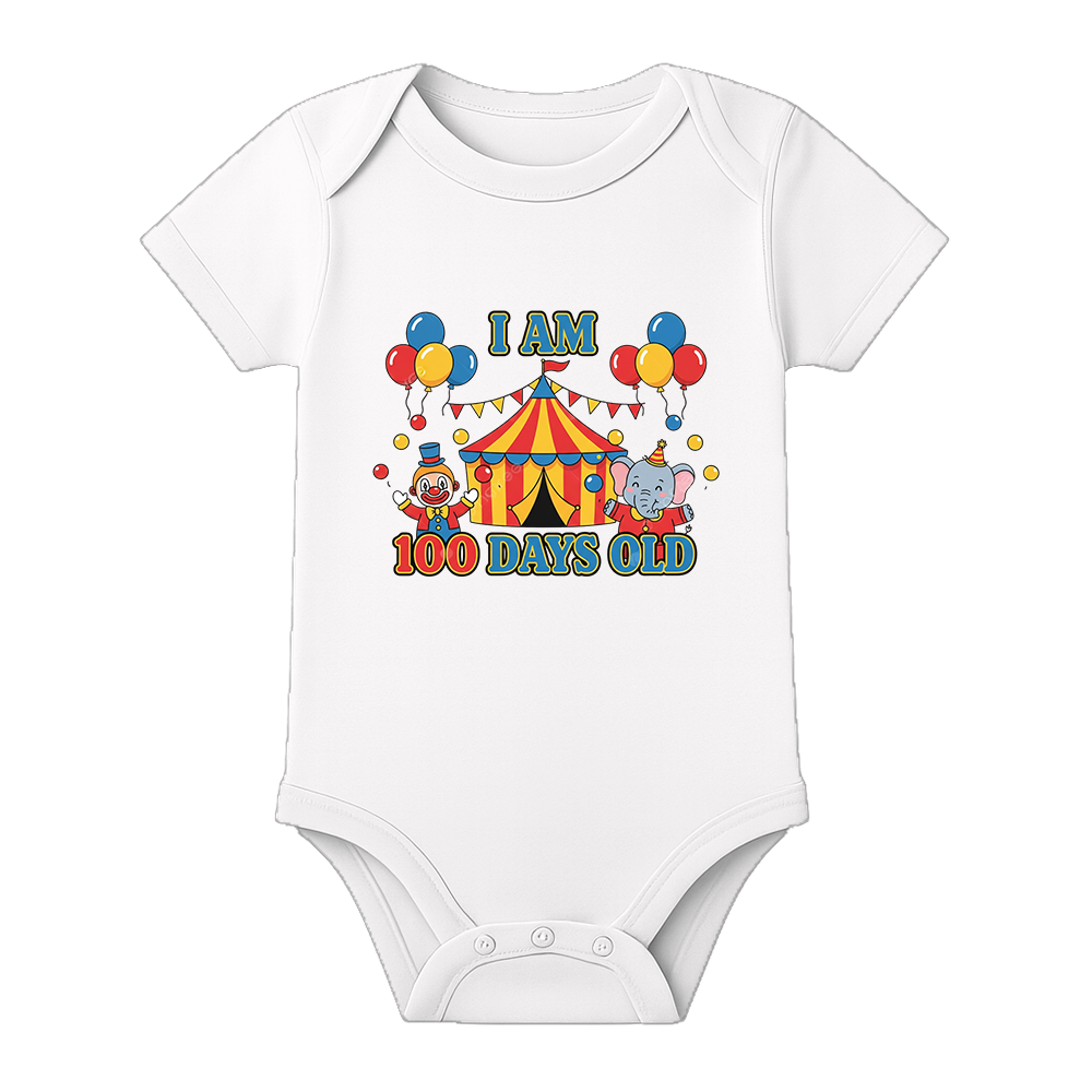 100 Days Milestone Baby Bodysuit Unisex Design - WHITE - 0 - 3 Months (Chest 18")