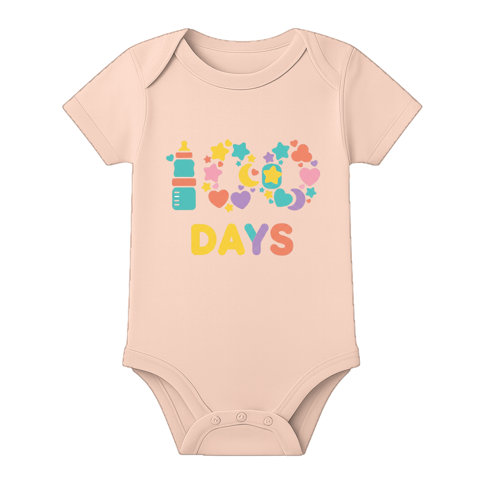 100 Days Baby Keepsake Outfit Printed Bodysuit - BABY PEACH - 0 - 3 Months (Chest 18")