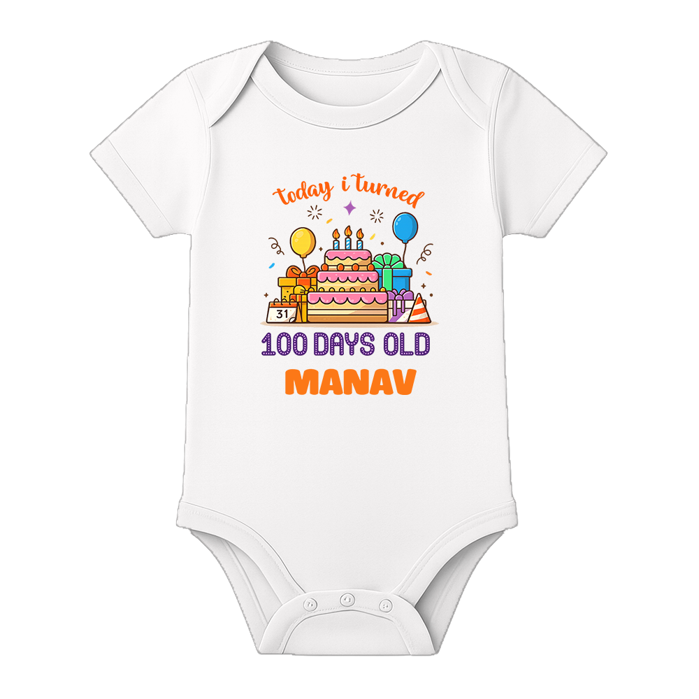 100 Days Little Star Baby Onesie Celebration Wear - WHITE - 0 - 3 Months (Chest 18")