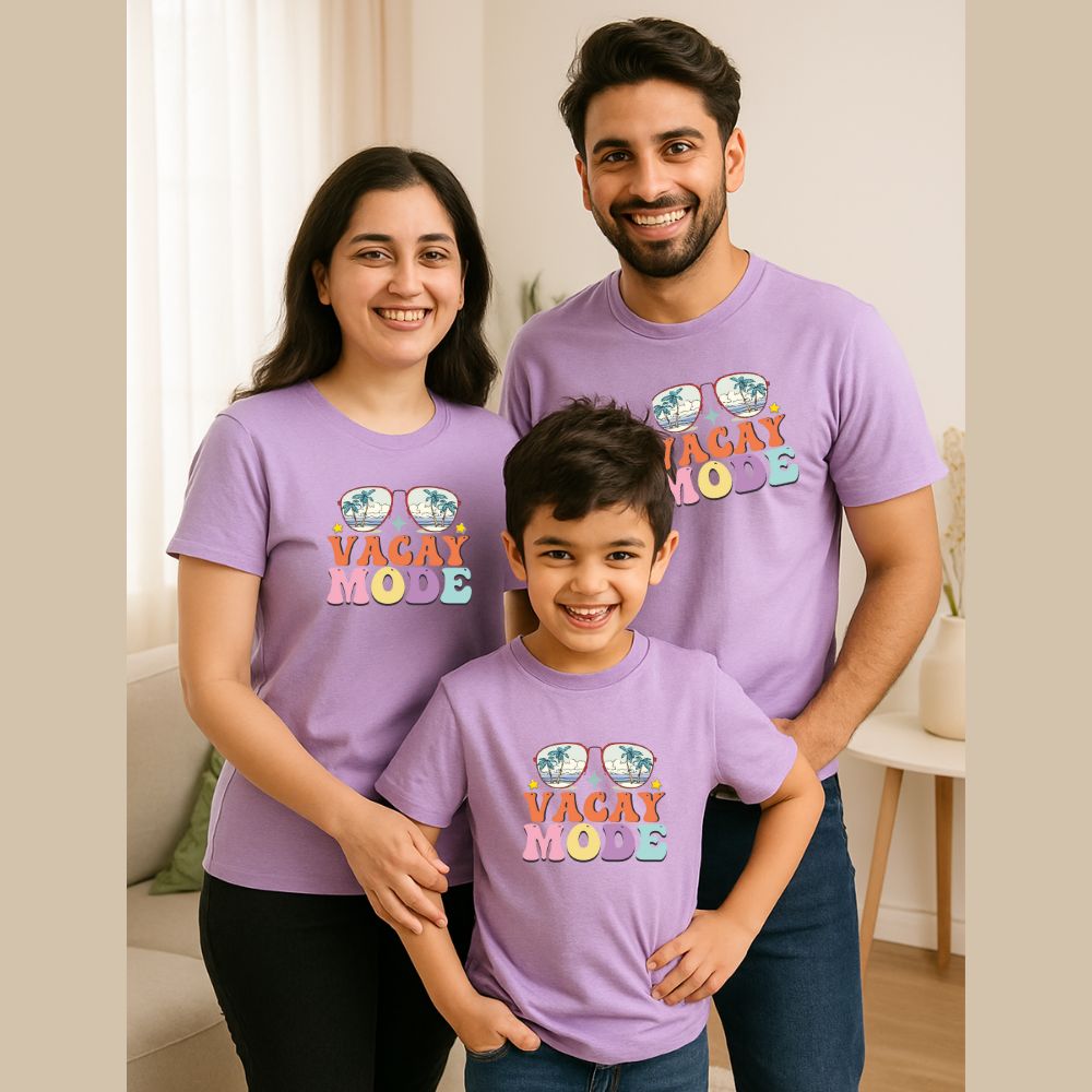 Family t shirt for 4 Vacay Mode Tshirts Lavender