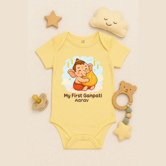 Lt Yellow baby onesie for Ganesh Chathurthi