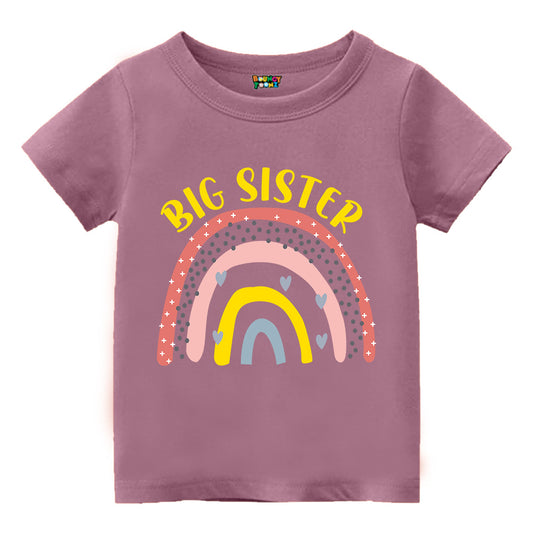 rainbow theme big sister printed tshirts plum