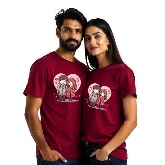 Cute Animated Couple Printed Customisable Couple Tshirts