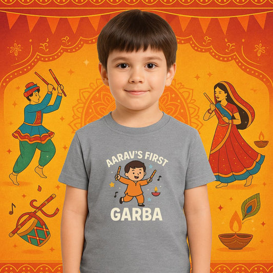 Navarathiri Grey t-shirt with 'First Garba' Printed design