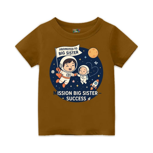 Peanutbrown t-shirt with space-themed design and text 'Promoted to Big Sister'