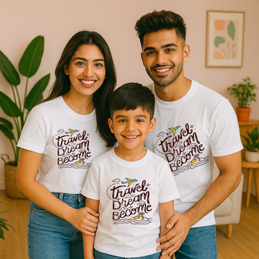 Family t shirt set - Travel Dream Become White Tees