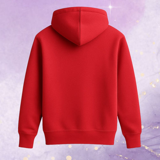 Red Kids hoodie with 'Vacation Mode' graphic back