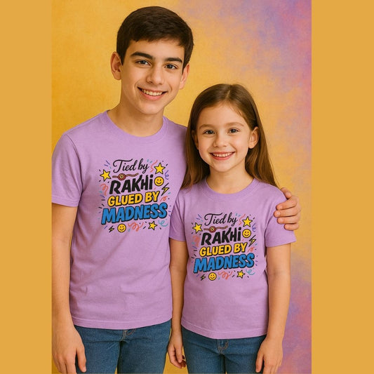 These lavender sibling T-shirts are the ultimate Rakhi 2025 gift for brothers and sisters to twin in style.