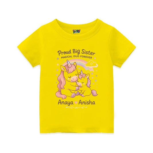 Yellow t-shirt with unicorn design and text