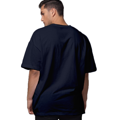 Drop Shoulder Oversized Plain Men's T-shirt in Navy