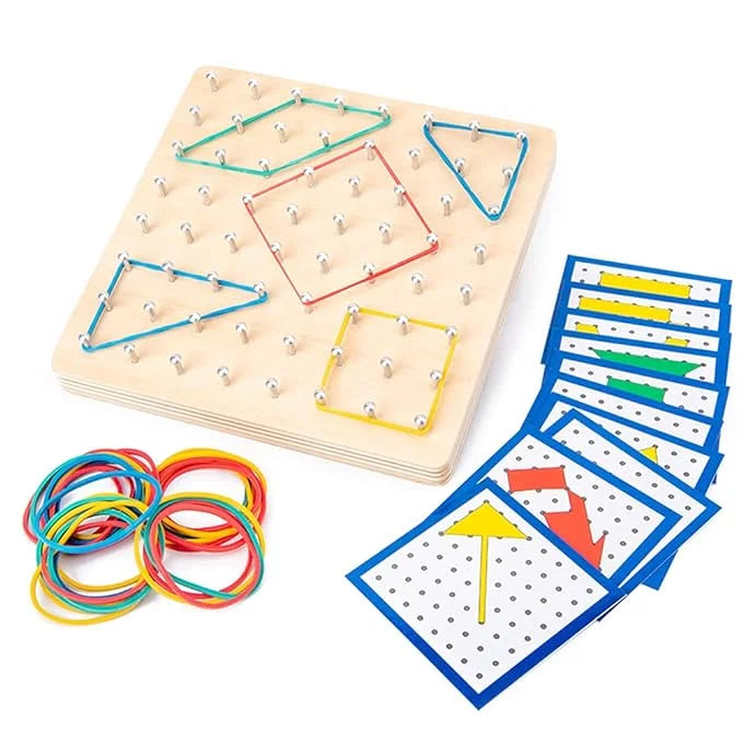 Wooden geoboard with rubber bands for kids