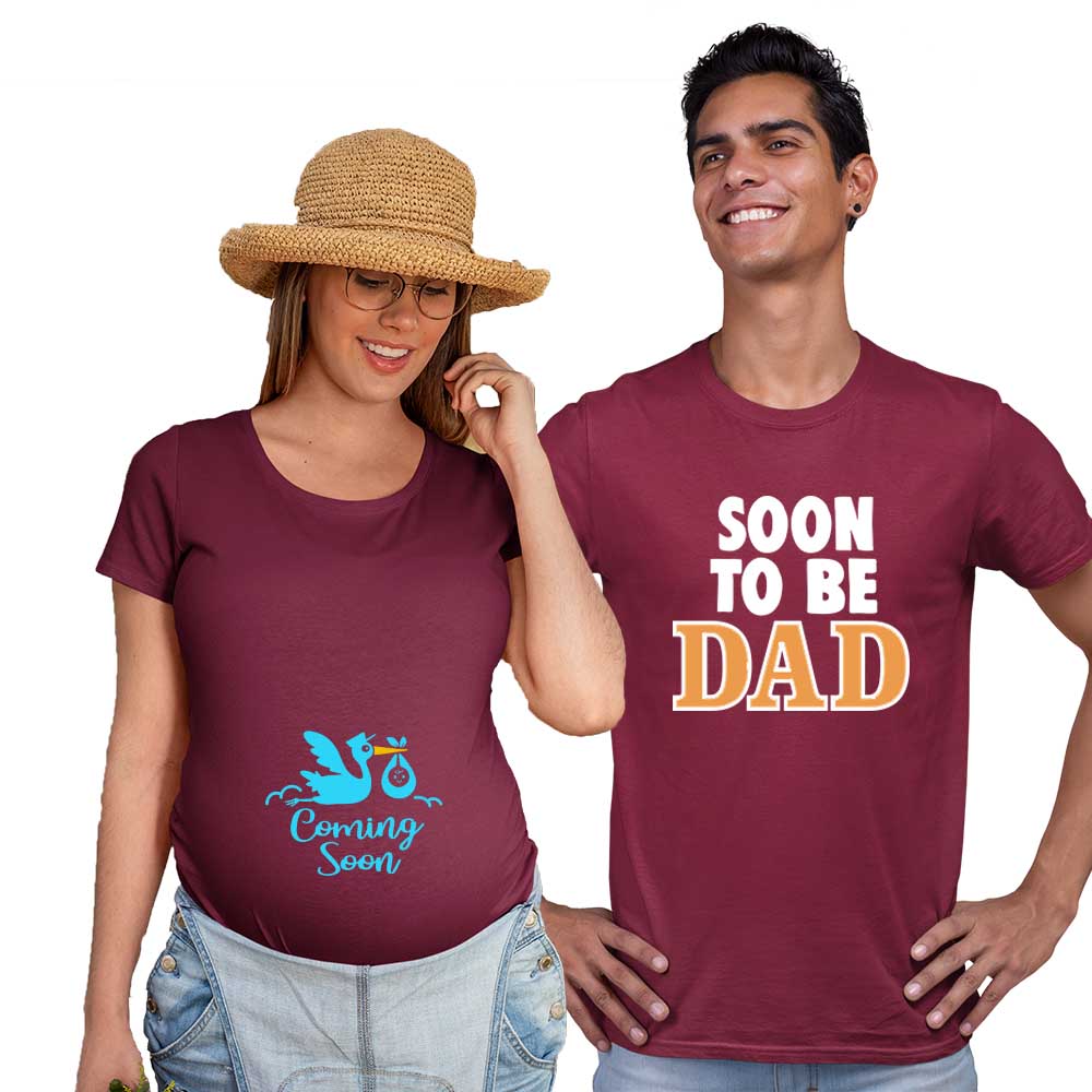 maternity couple tshirts cotton outfits maternity photoshoots pregnancy announcement ideas fun holme party baby shower gifts maroon