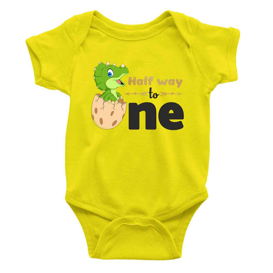 DINO HALF WAY TO ONE ROMPER YELLOW