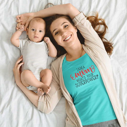 jopo i am a mom whats your superpower women tshirt celebration mode aqua blue
