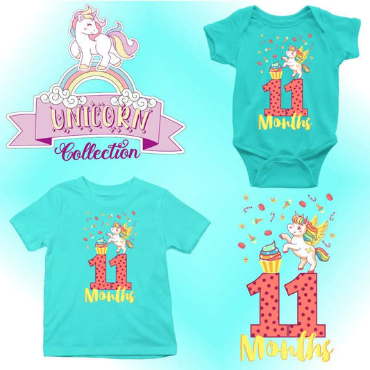 Monthly milestone-11th  month birthday unicorn T-shirt