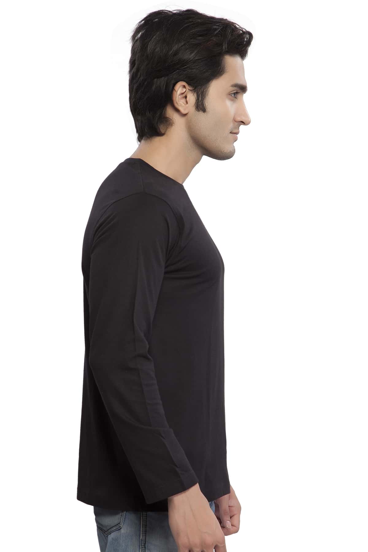 jopo full sleeve plain black round neck 180 gsm