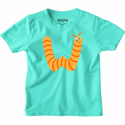 Kid's Alphabet W Worm Design Multicolor T-shirt/Romper