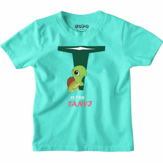 Kid's Alphabet 'T for Tanvj' name Multicolor T-shirt/Romper