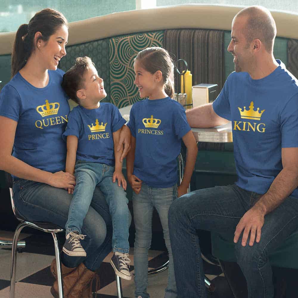 King Queen Prince Princess Family Matching T-shirts royal blue