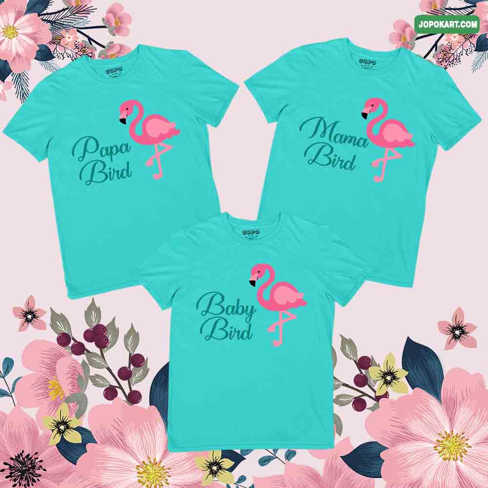 mama bird papa bird flamingo aqua blue