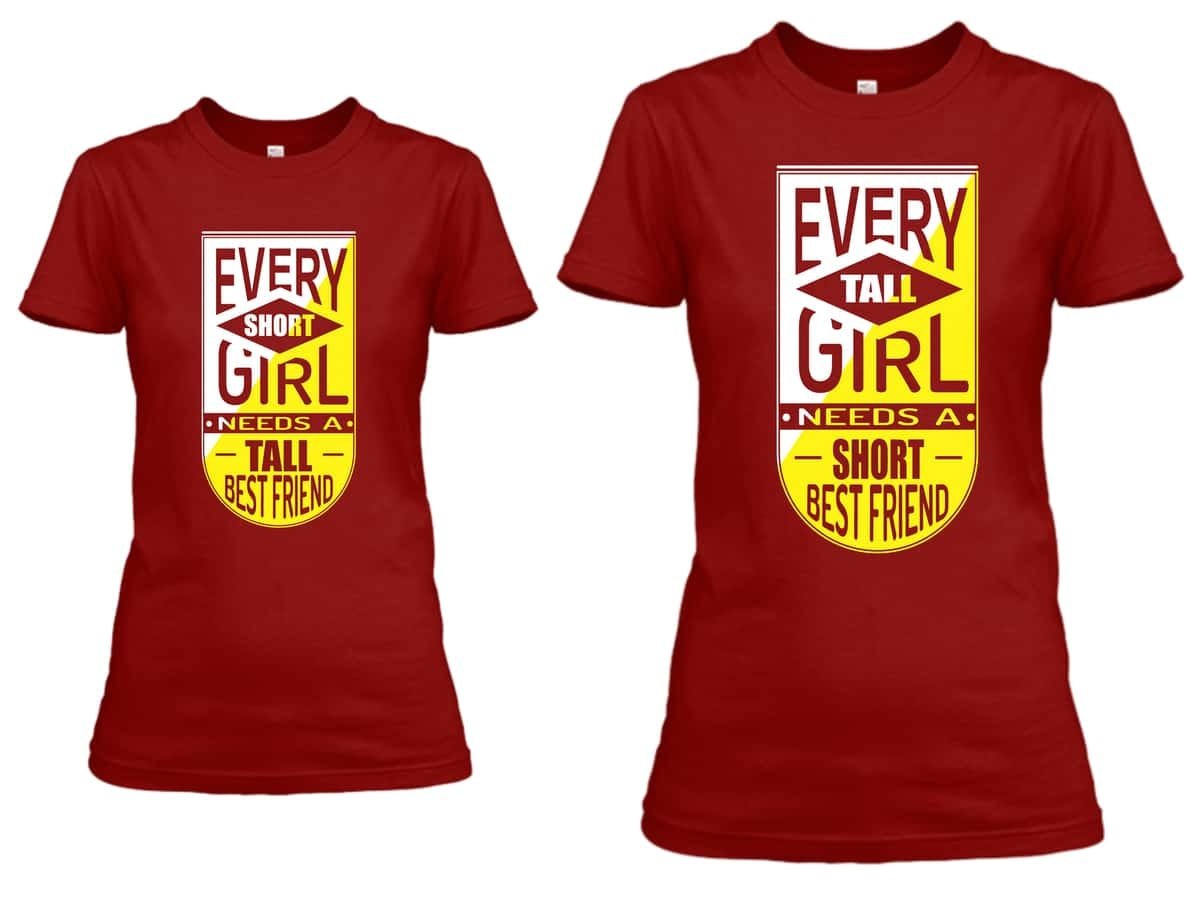 Short Tall Best Friends Matching Friends T-shirts maroon