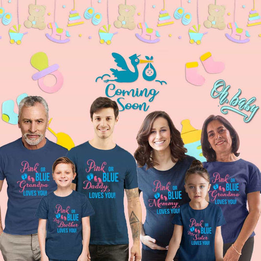 Pink or Blue we love you fun baby shower tshirts Baby Shower Maternity Photoshoots navy blue