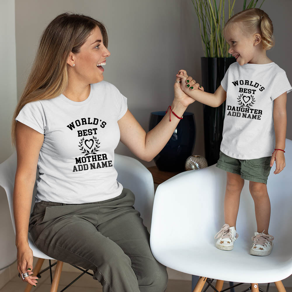 world best mom daughter add name white