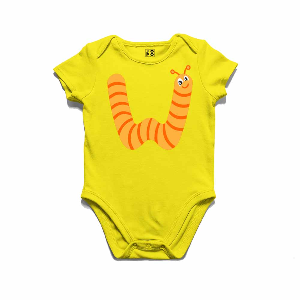 Kid's Alphabet W Worm Design Multicolor T-shirt/Romper