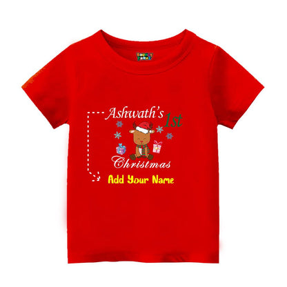 Personalized Baby's 1st Christmas T-Shirt - Custom Name Reindeer Milestone Tee