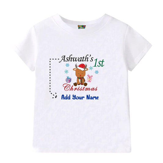 Personalized Baby's 1st Christmas T-Shirt - Custom Name Reindeer Milestone Tee