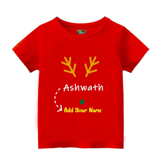 Personalized Kid's Reindeer T-Shirt - Custom Name Christmas Antlers Tee